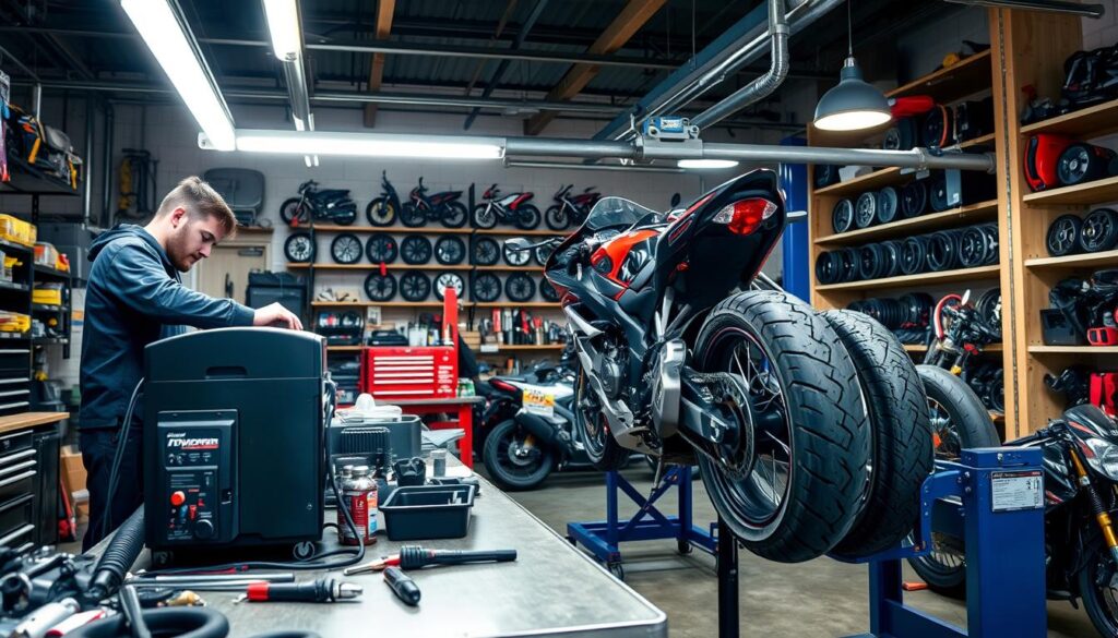 motorcycle repair shop diagnostics and tire changes